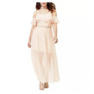 SPEECHLESS Peach Pink Chiffon Cold-Shoulder Maxi Gown NWT 20